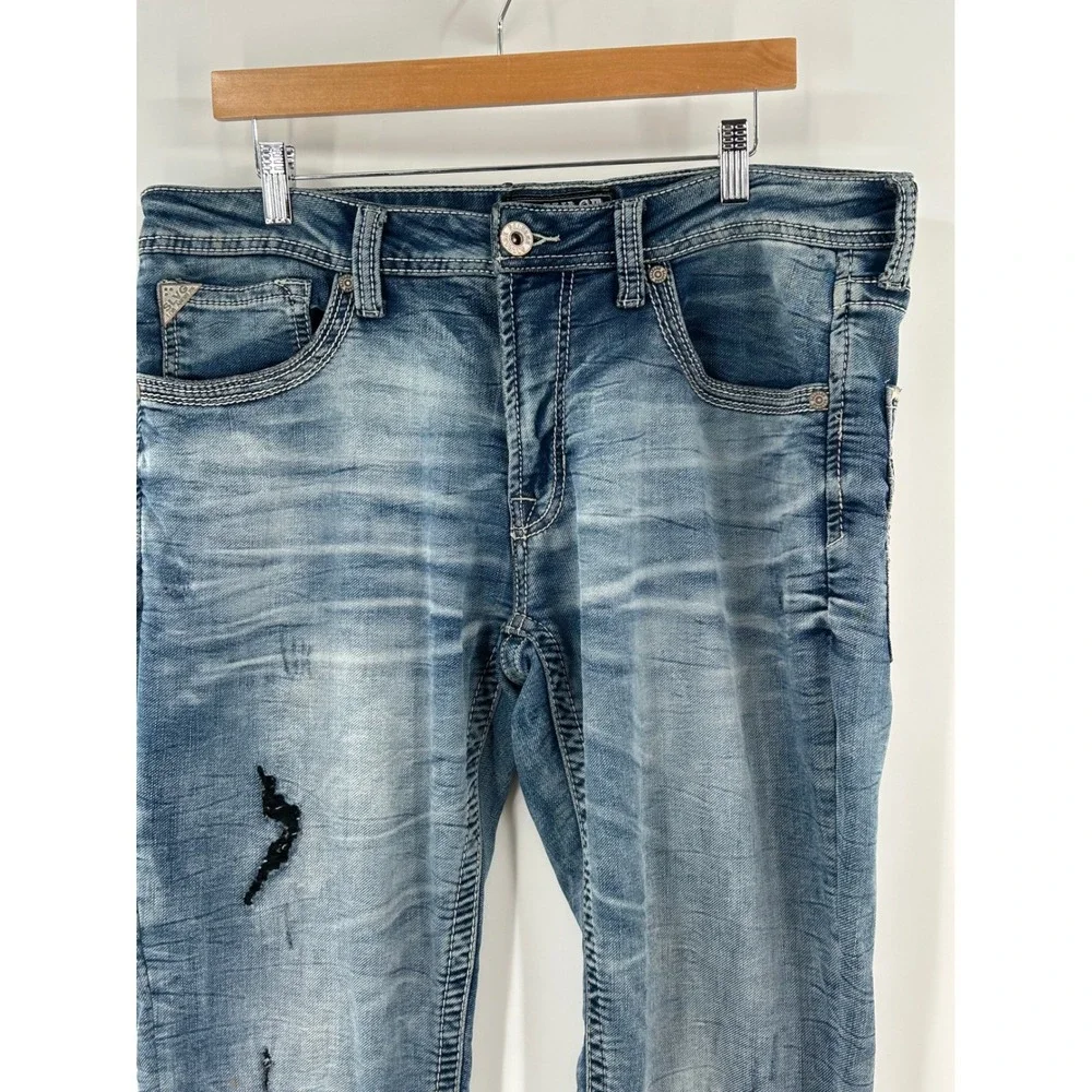 Salvage Havoc Mens Straight Leg Distressed Jeans Blue Medium Wash 36x32 Biker